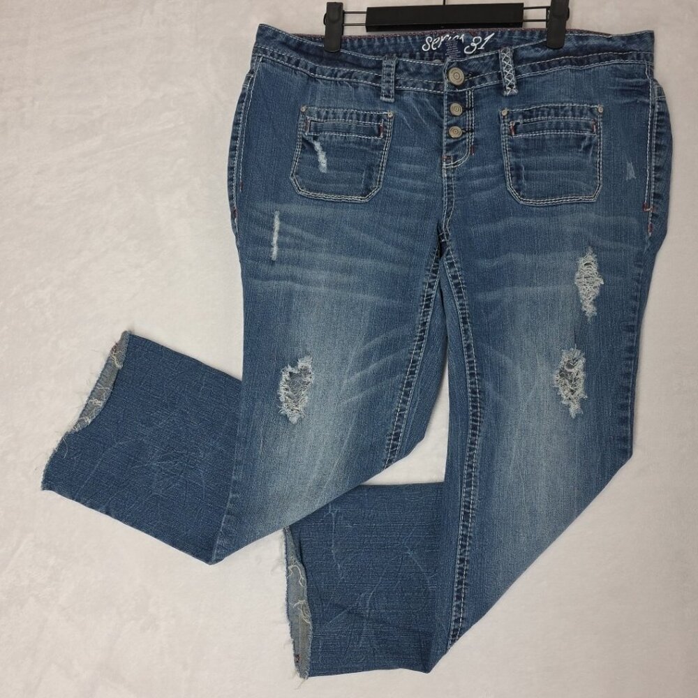 Series 31 "VICKY" Low Rise Straight Flare Blue Denim Jeans Womens Size 16